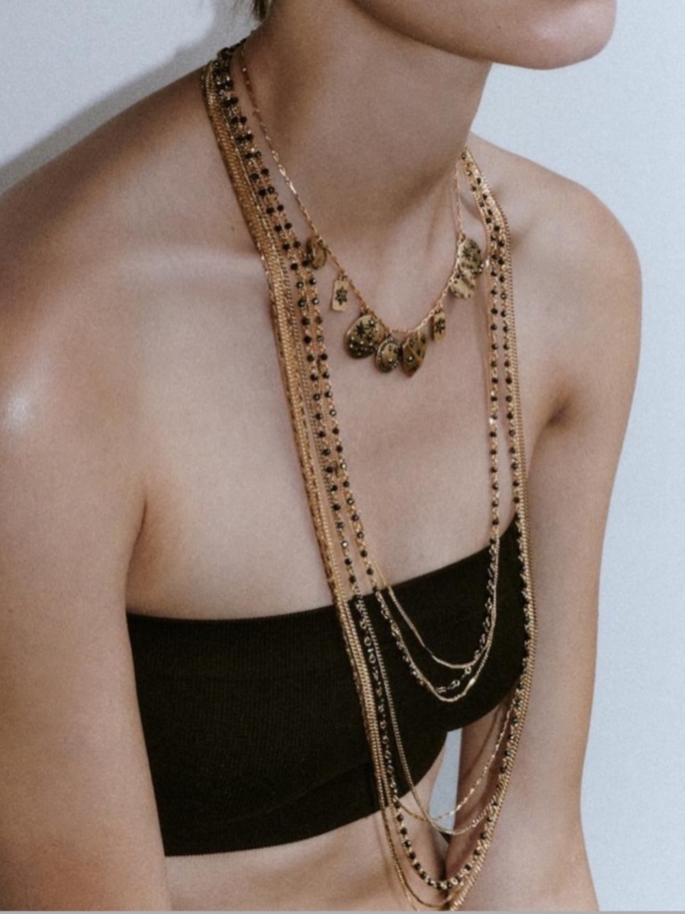 Zara Pack of 3 Necklaces with Charm in Gold Tone and Black